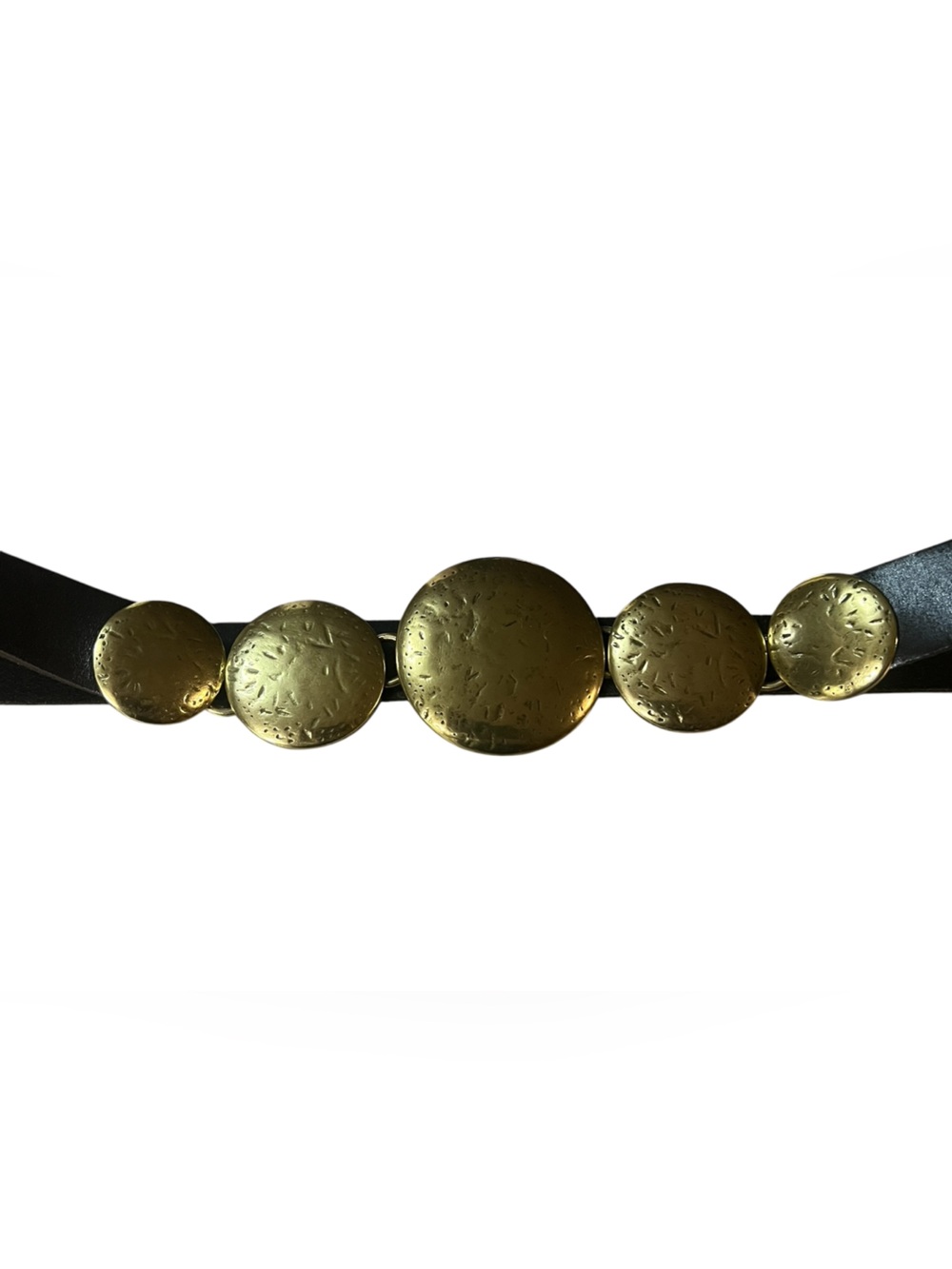 Coldwater Creek black leather and antique hammered gold medallion belt western - Picture 4 of 7
